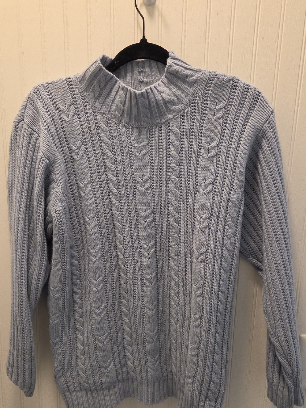 Light Blue Cable Knit Mock Neck Sweater MP Alexis Reed
